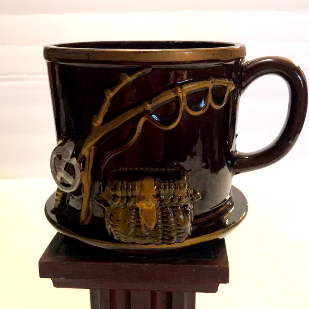 Vintage EO Brody ceramic fishing theme mug planter